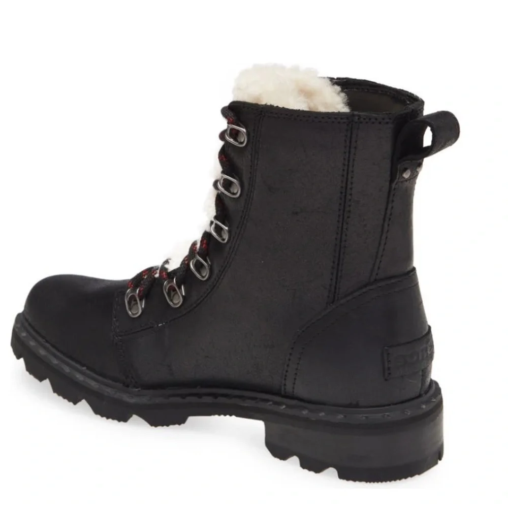 Sorel Lennox Genuine Shearling Trim Waterproof Lace Up Boot NWT